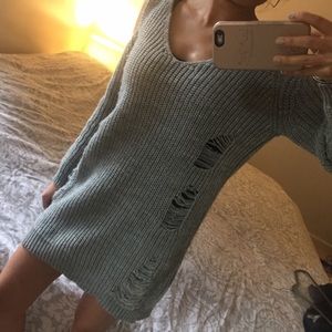 Cold Shoulder Shredded Cut Out Sweater